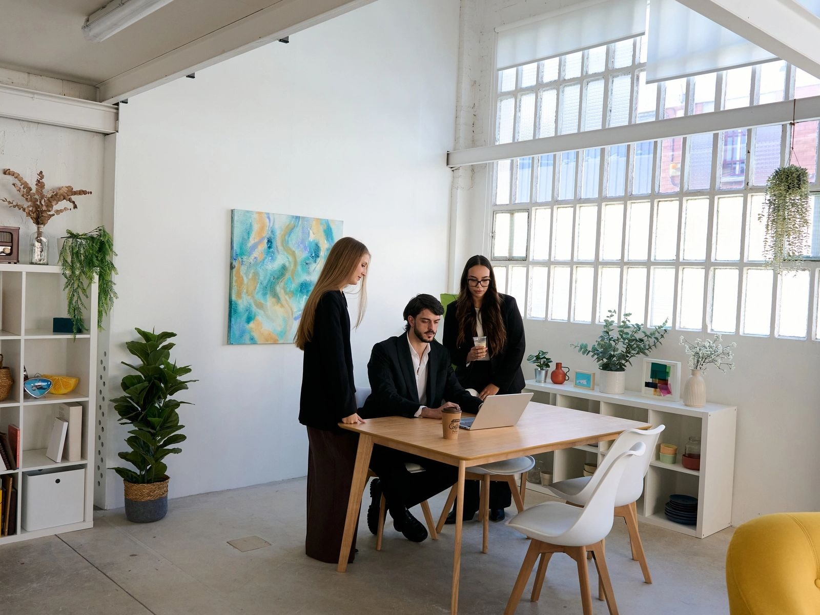 Professionals collaborating in a modern office